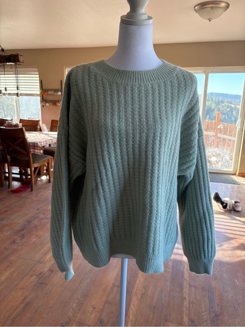 Petal & Pup Mint Sage Green Ribbed Crewneck Sweater